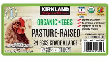 Product label of recalled eggs sold at Costco, representing the Costco egg recall.