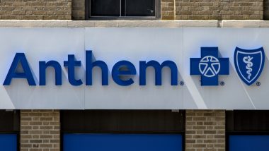 Anthem Insurance logo above an office building in Staten Island New York City.