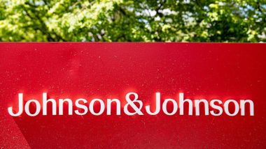 Close up of Johnson and Johnson corporate sign outdoors.